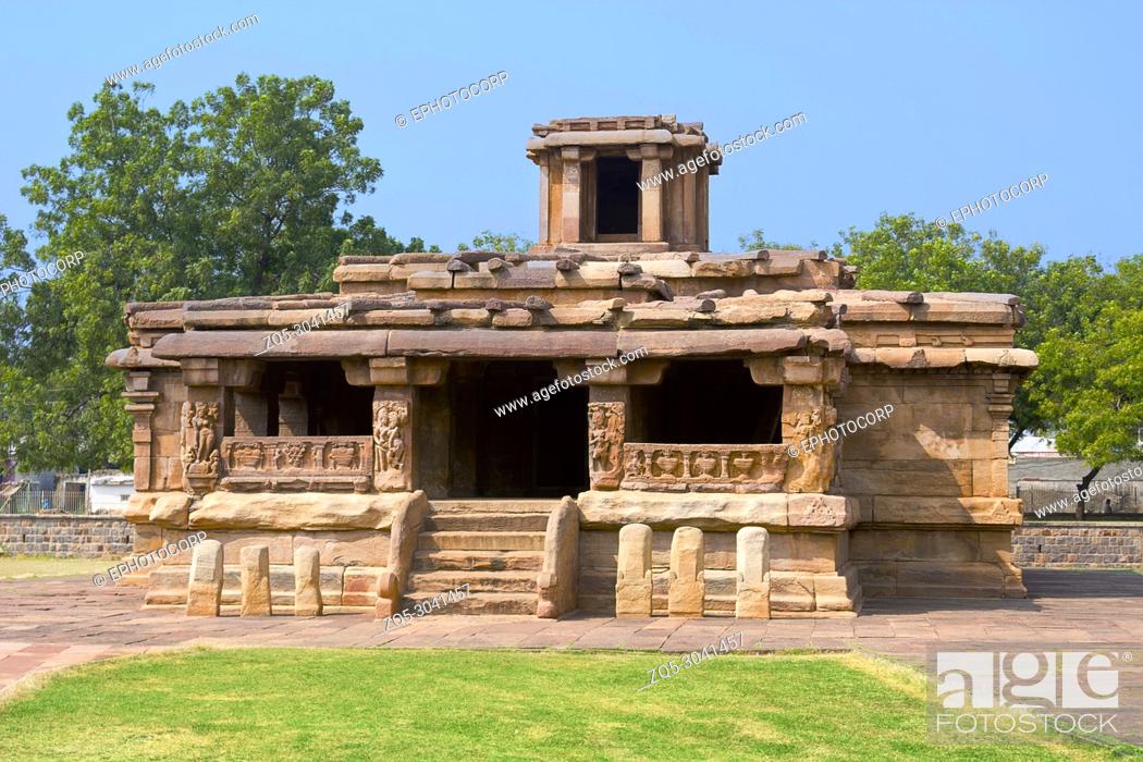 Stock Photo: Ladkhan temple, Aihole, Karnataka, India. 7th century.