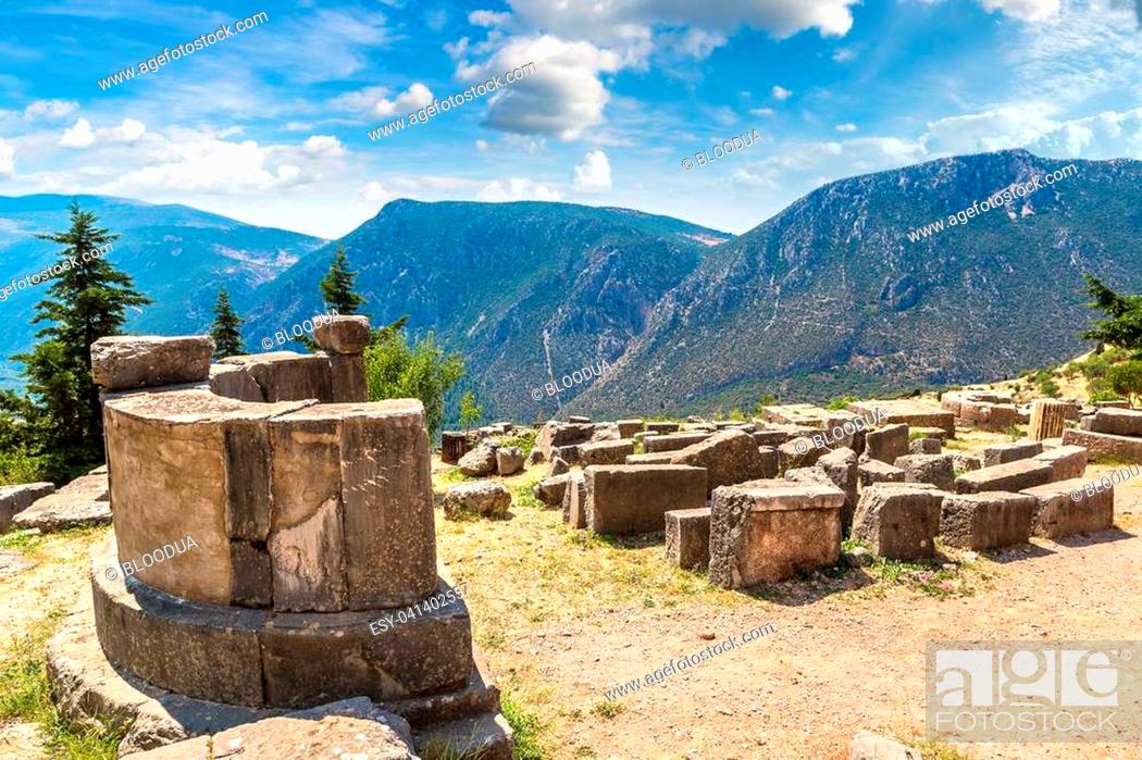 Stock Photo: Ancient ruins in Delphi, Greece in a summer day.