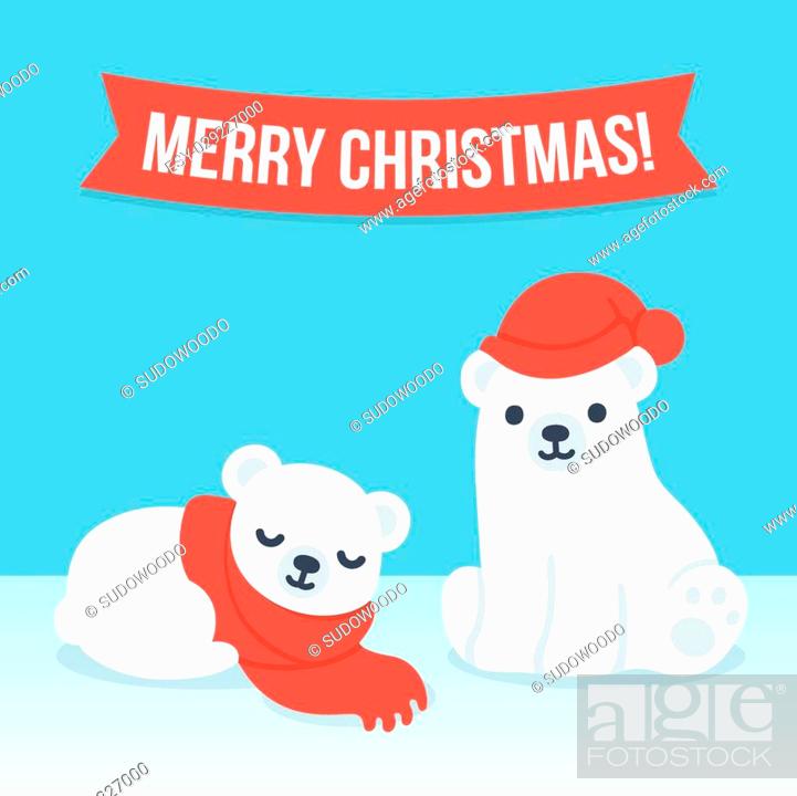 Cute cartoon polar bear cubs in winter hat and scarf with Merry Christmas  text banner, Stock Vector, Vector And Low Budget Royalty Free Image. Pic.  ESY-029227000 | agefotostock