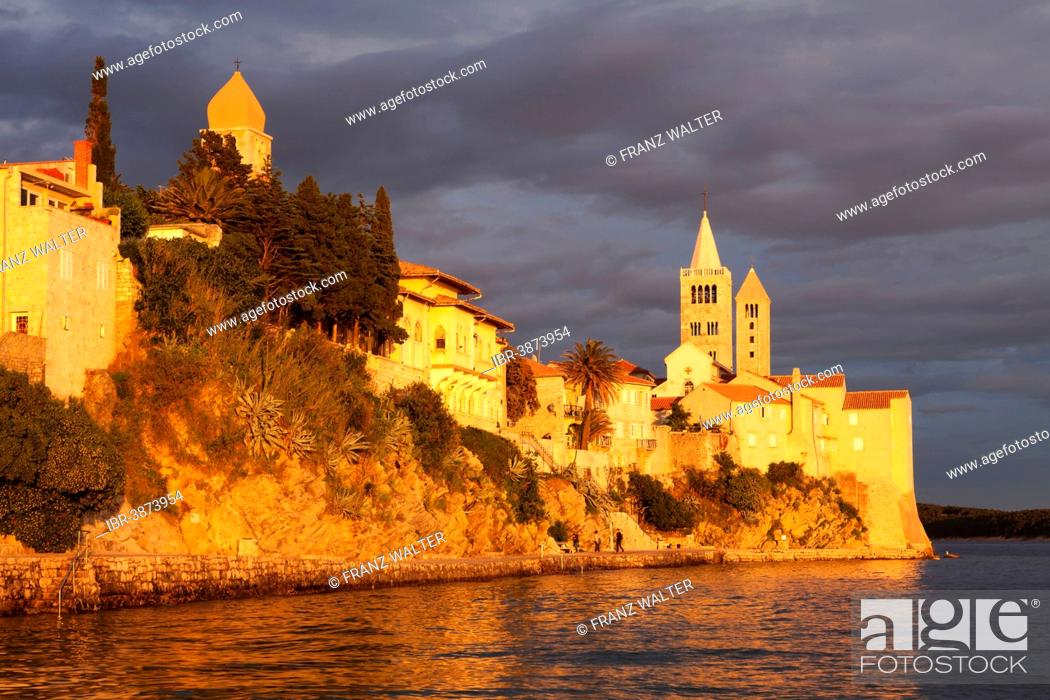 Stock Photo: Historic centre with the bell tower of the St. Andrew Monastery, the church of St. John and St. Mary's Cathedral, Rab Town, island of Rab, Kvarner Gulf, Croatia.