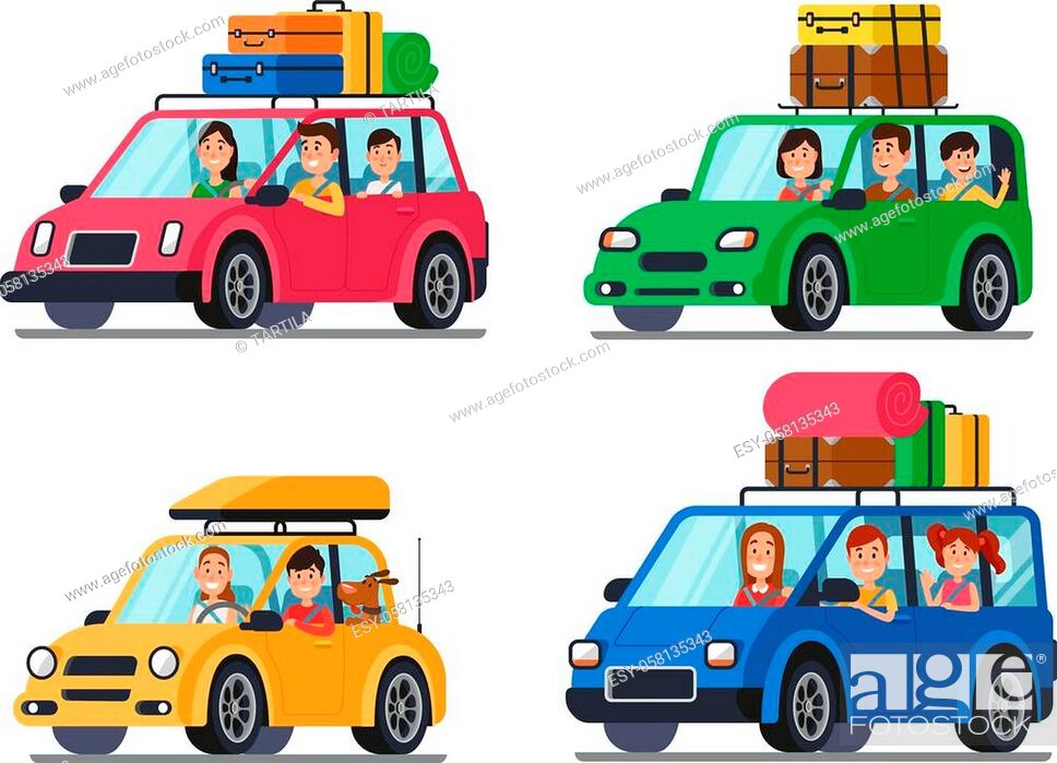 Family traveling cars. Happy people travel in car. Vacation trip with  mother and funny driver father..., Stock Vector, Vector And Low Budget  Royalty Free Image. Pic. ESY-058135343 | agefotostock