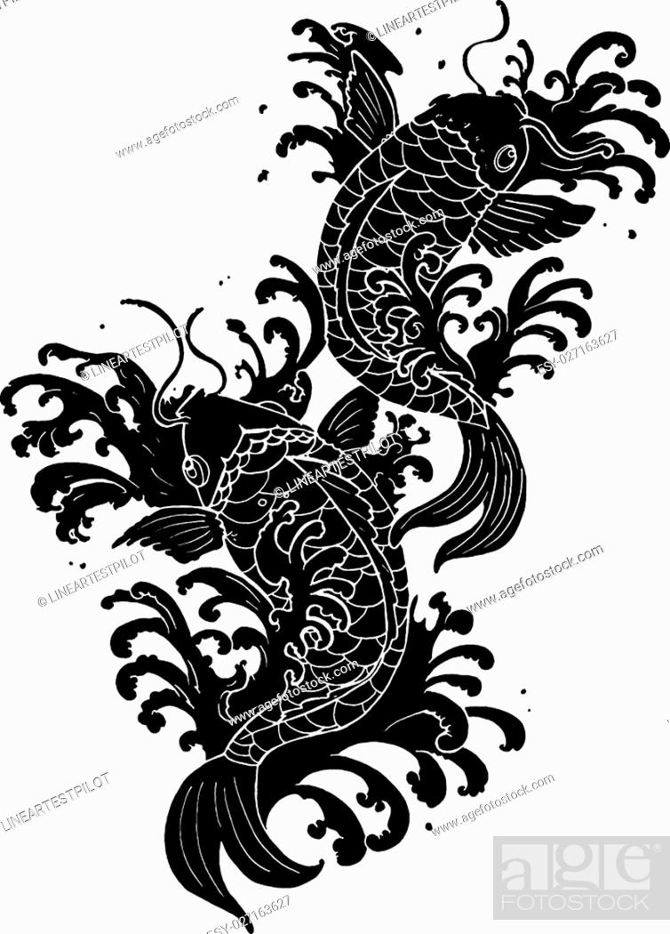traditional koi fish tattoo black and white illustration, Stock Vector, Vector And Low Budget Royalty Free Image. Pic. ESY-027163627