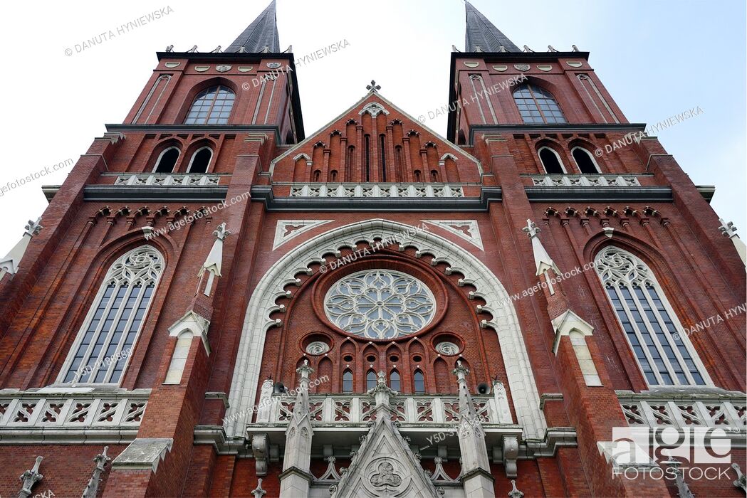 Stock Photo: Front facade of Archcathedral Basilica of the Holy Family, it is one of the largest of its kind in Europe, built between 1901 and 1927.