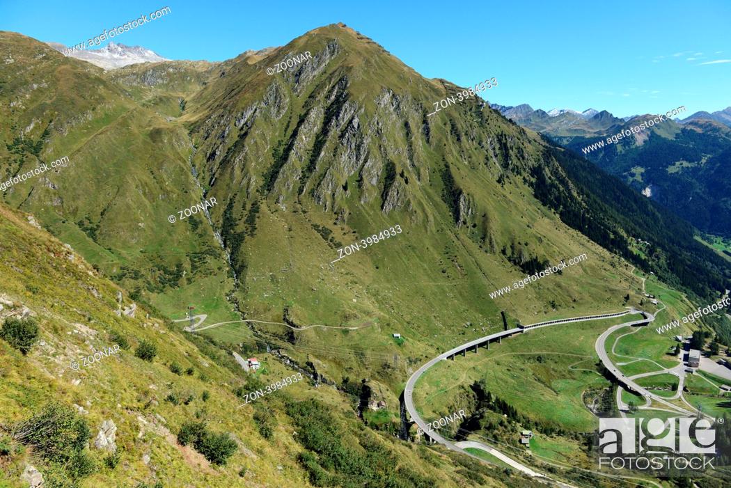 Stock Photo: Der ab 1827 errichtete St. Gotthardpass verbindet die schweizer Kanzone Uri und Tessin / The St. Gotthard Pass, which has been built starting 1827.