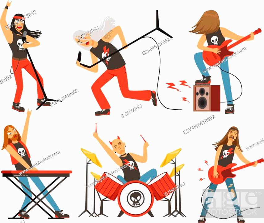 Funny cartoon characters in rock band. Musician in famous pop group,  Vecteur de Stock, Vecteur et Image Low Budget Royalty Free. Photo  ESY-046418892 | agefotostock