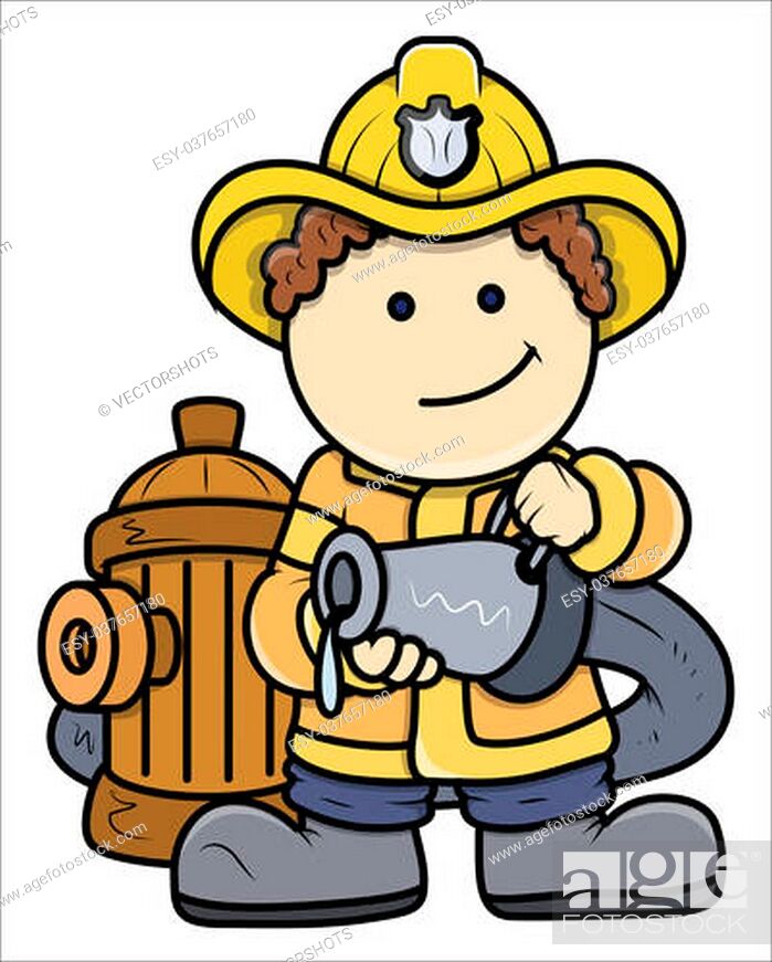 Drawing Art of Cute Happy Cartoon Firefighter Holding Hydrant Water Pipe  Vector Illustration, Stock Vector, Vector And Low Budget Royalty Free  Image. Pic. ESY-037657180 | agefotostock