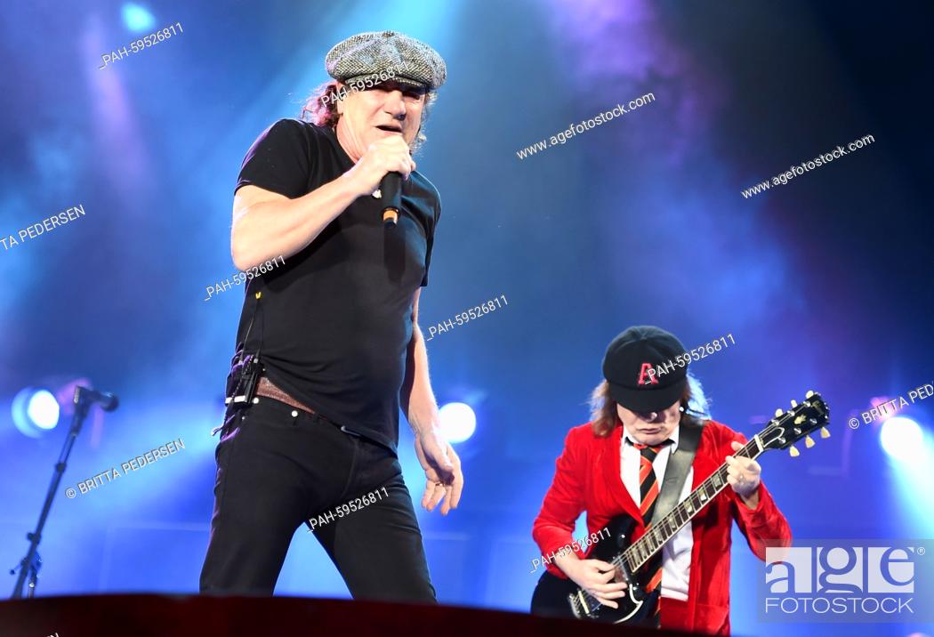 Singer Brian Johnson (L) and guitarist Angus Young of Australian rock band AC/DC perform on stage..., Stock Photo, And Rights Managed Image. Pic. PAH-59526811 | agefotostock