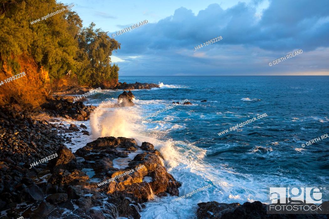 Stock Photo: Hamakua, Coast, USA, United States, America, Hawaii, Big Island, sea, Pacific, coast, waves, surf, morning, light.
