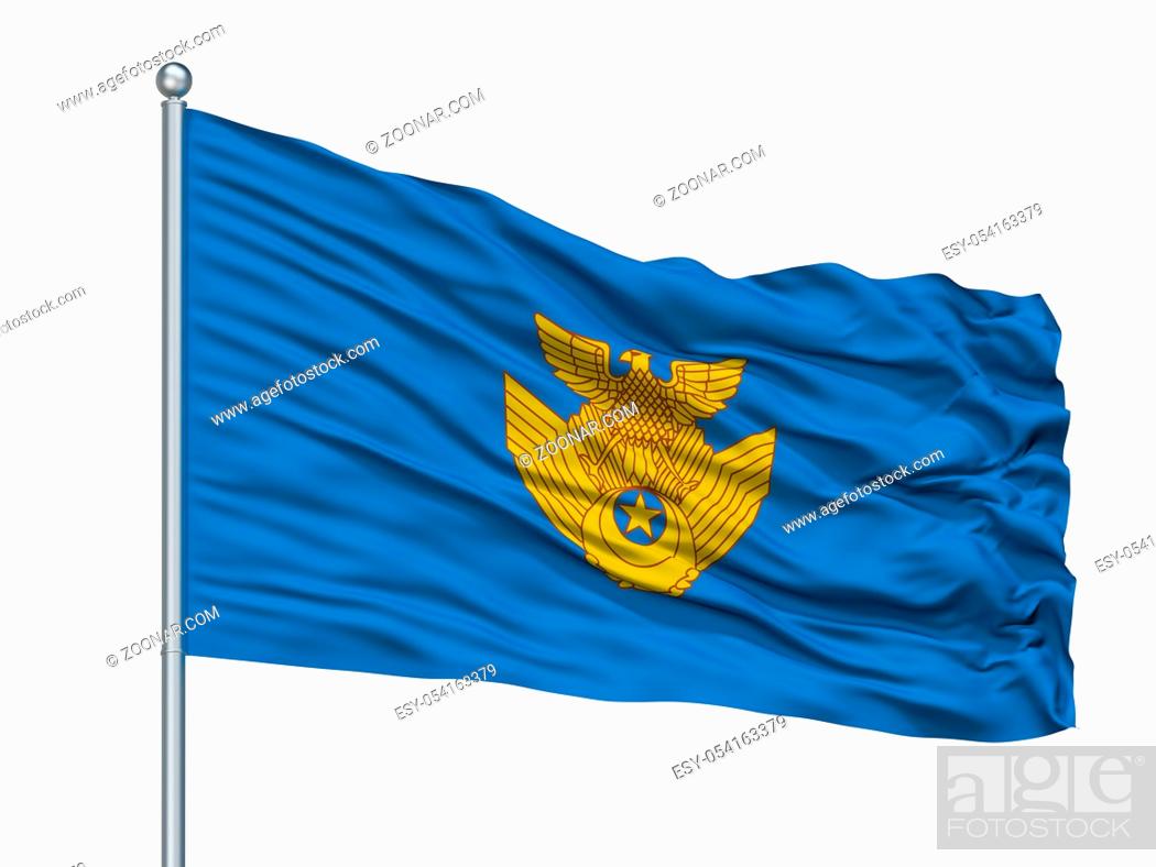 Stock Photo: Japan Air Self Defense Force Flag On Flagpole, Isolated On White Background.