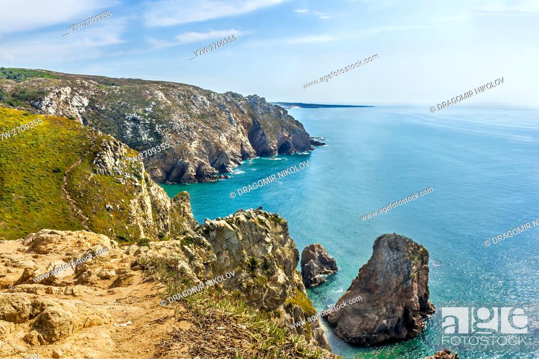Stock Photo: View from Cabo Da Roca, the western point of continental Europe, Portugal.