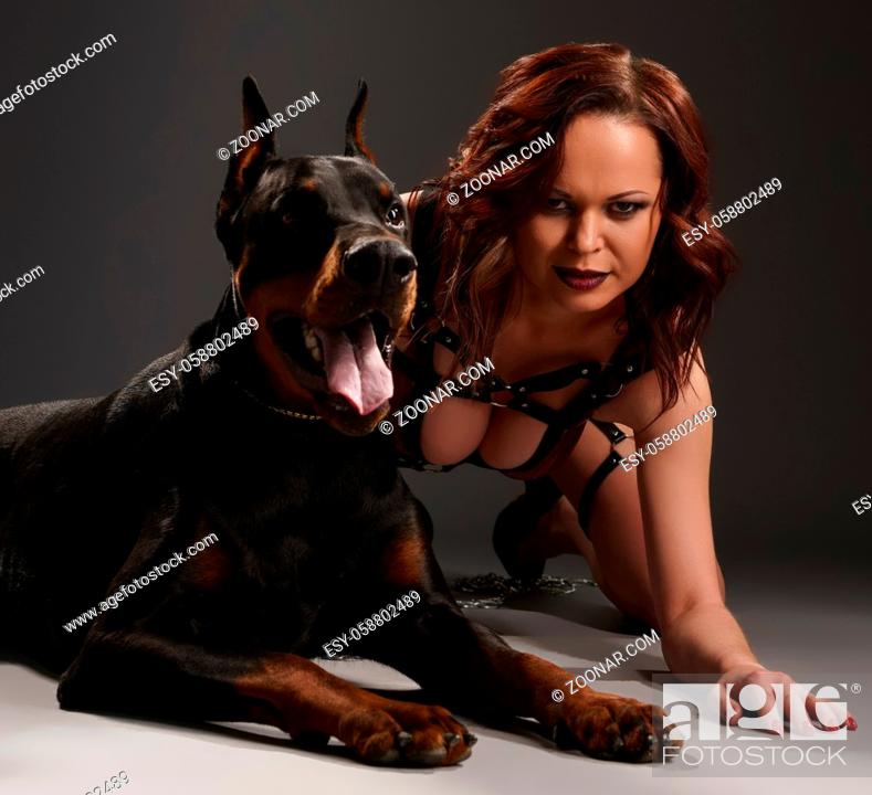 Lingerie dog erotic girl Dog lickes