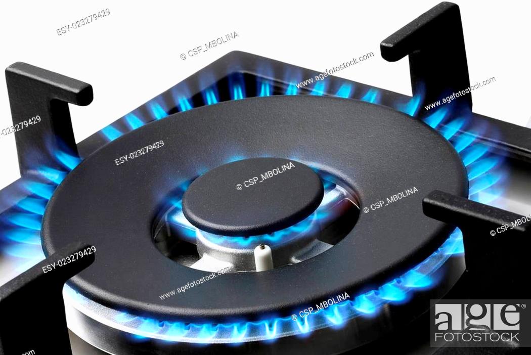 Stock Photo: Blue Flames of a Gas Stove.