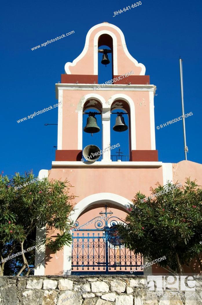 Stock Photo: Church bell tower, Fiskardo, Kefalonia Cephalonia, Ionian Islands, Greece, Europe.