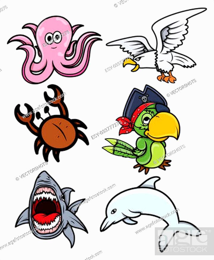 Drawing Art of Cartoon Sea Creature Animals Set Vector Illustration, Stock  Vector, Vector And Low Budget Royalty Free Image. Pic. ESY-033777275 |  agefotostock