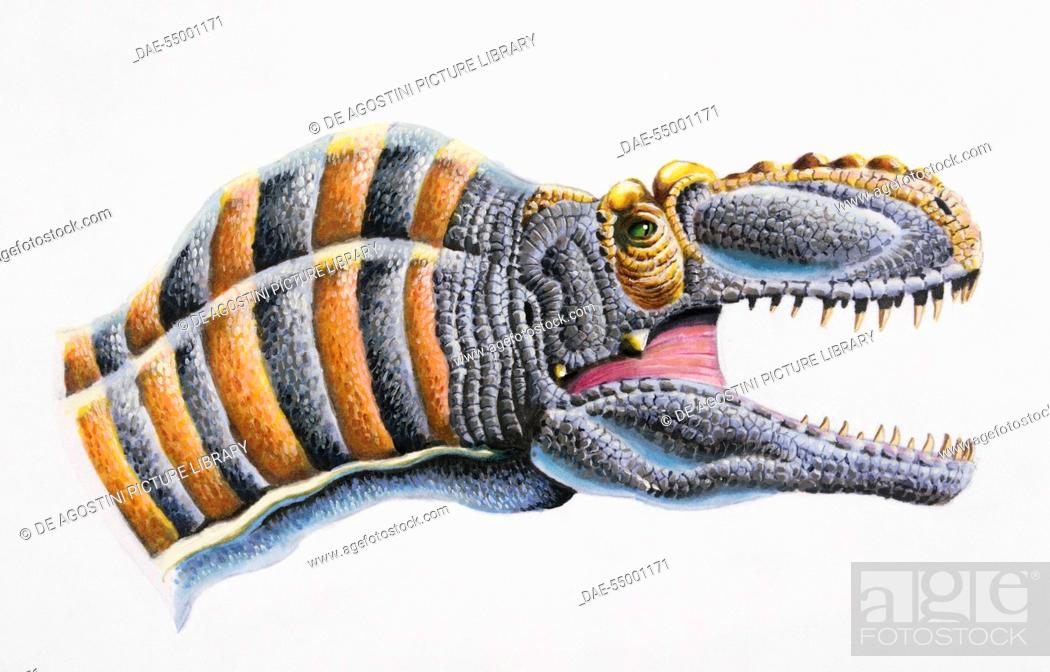 Stock Photo: Tarbosaurus bataar, Tyrannosauridae, Late Cretaceous. Artwork by Steve White.