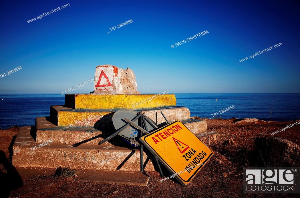 Stock Photo: warning signs by the sea, Beach, Alcocebre, Castellon.