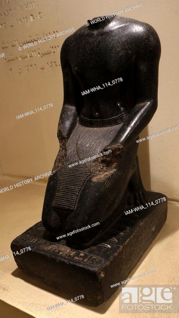 Stock Photo: Kneeling statue of King Thutmose III (fl. 1479–1425 BC), was the sixth pharaoh of the Eighteenth Dynasty. During the first 22 years of Thutmose's reign.