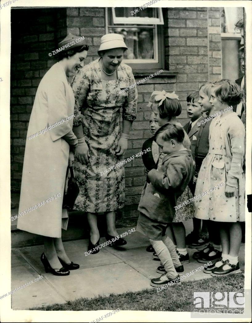 Stock Photo: May 05, 1957 - One-Boy 'Show' for the Princess.: Even if the other children are not amused, five-year old Peter scores a big hit with Princess Margaret.