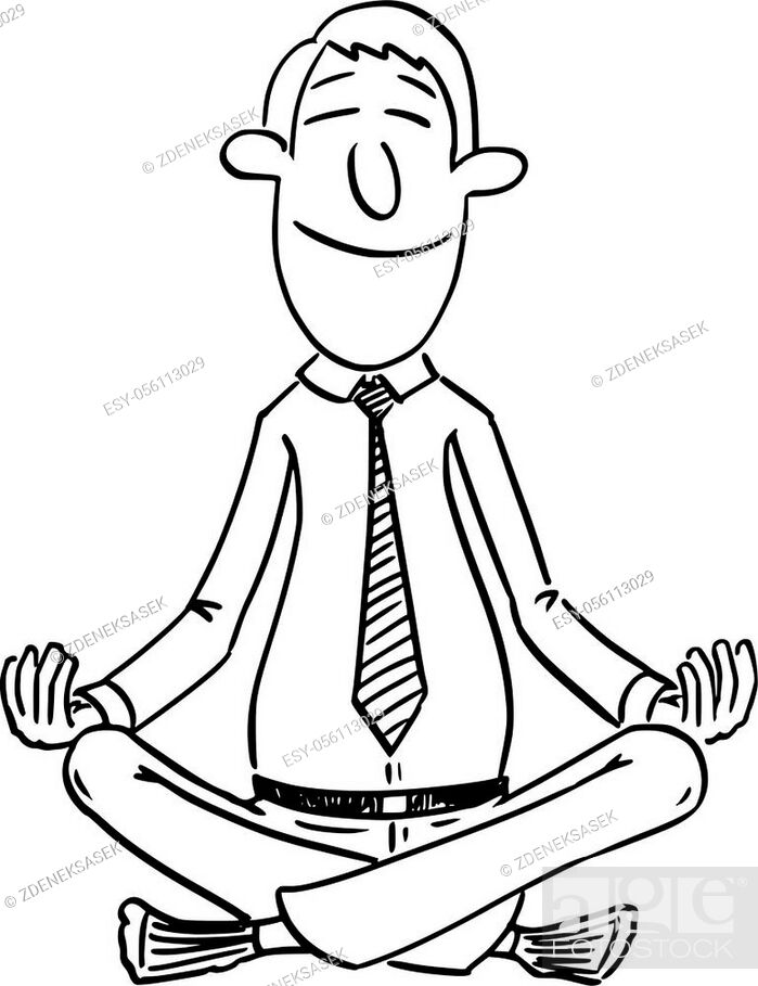 Vector funny comic cartoon drawing of businessman or man sitting in yoga  lotus position for..., Stock Vector, Vector And Low Budget Royalty Free  Image. Pic. ESY-056113029 | agefotostock