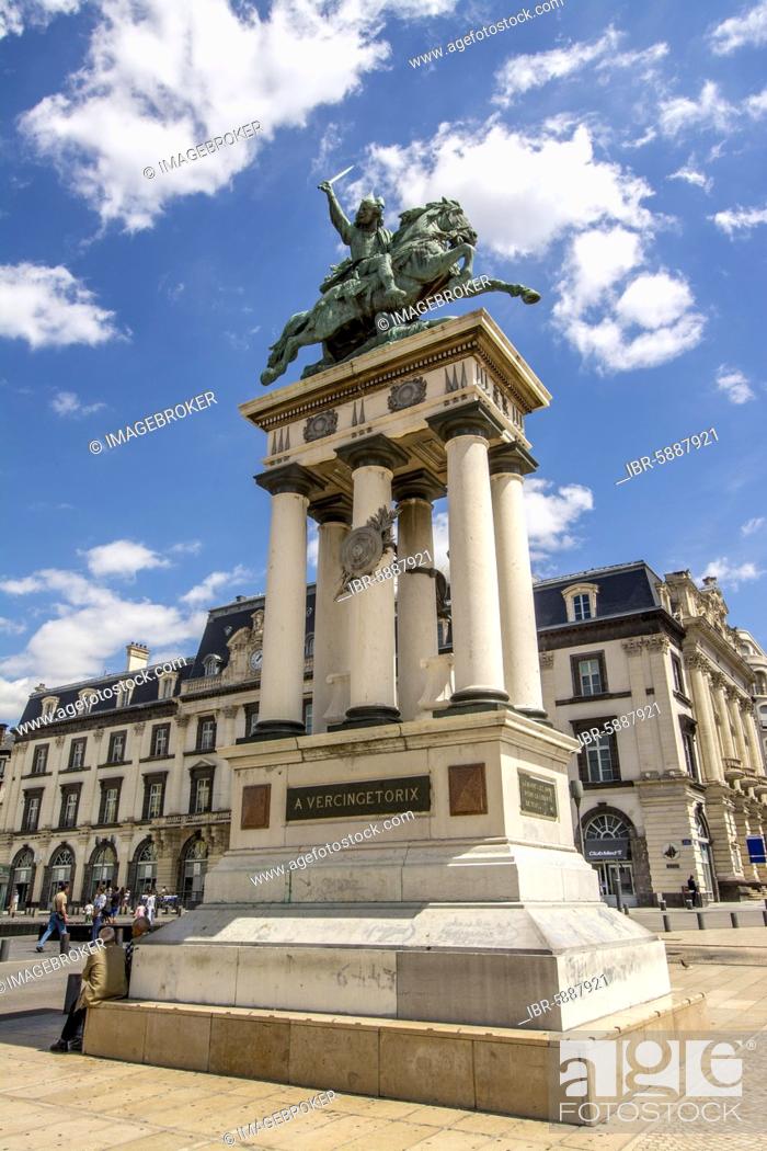 Stock Photo: Statue of Vercingetorix in Place de Jaude, Clermont-Ferrand, Puy-de-Dome department, Auvergne Rhone Alpes, France, Europe.