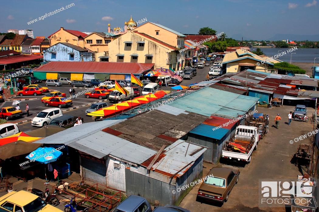 Stock Photo: Sky Cityscape of Main Bazaar and Old Kuching Buildings, Sarawak, Borneo, Malaysia .