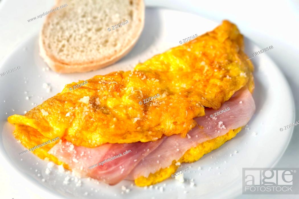 Stock Photo: Omelette with ham and cheese.