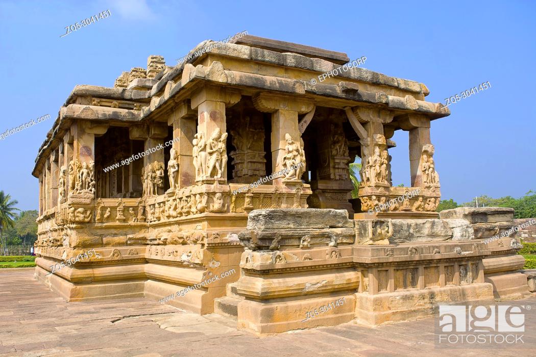 Stock Photo: Entrance porch of Durga temple, Aihole, Bagalkot, Karnataka, India. The Galaganatha Group of temples.