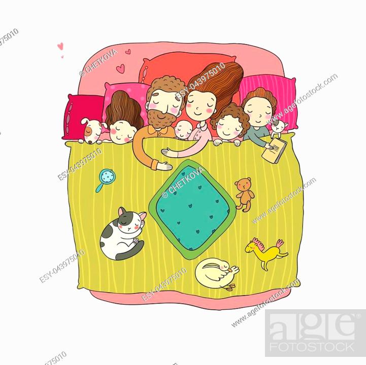 The family sleeps in bed. Cartoon mom, dad and babies. Sweet Dreams, Stock  Vector, Vector And Low Budget Royalty Free Image. Pic. ESY-043975010 |  agefotostock