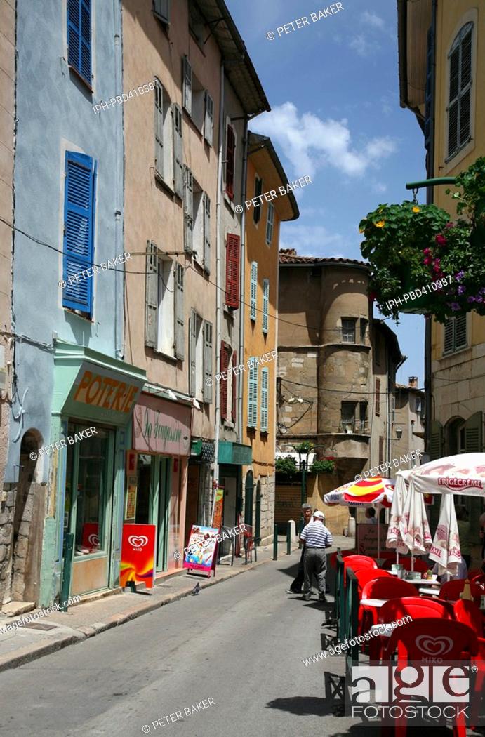 Stock Photo: St Maximin-la-Sainte-Baume - A typical street scene in this small town in Provence.