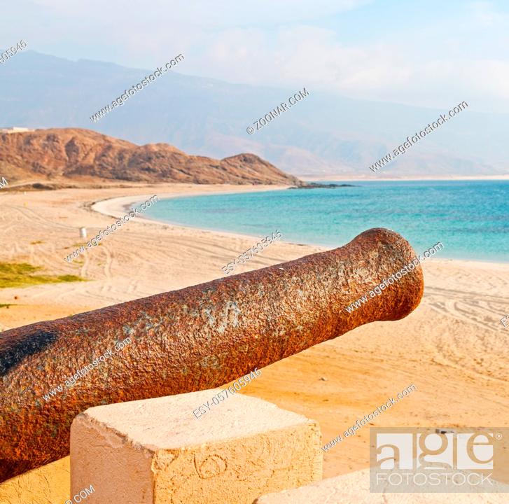Stock Photo: fort battlesment sky and  star brick in oman muscat the old defensive sea mountain.