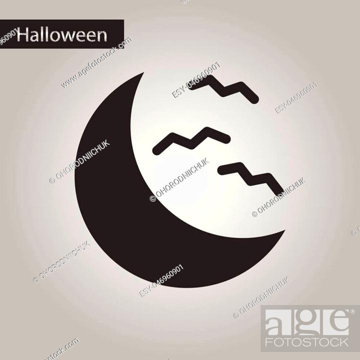 Stock Vector: black and white style icon of halloween moon bats.