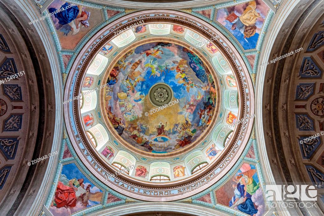 Stock Photo: Eger, Hungary - July 05, 2019: Ceiling cathedral Basilica of St. John the Apostle also called Eger Cathedral in Eger, Hungary.