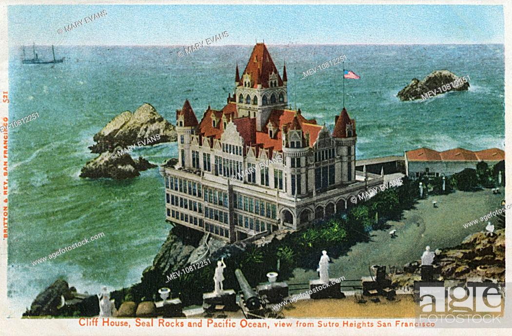 1890s SAN FRANCISCO CLIFF HOUSE&SEAL ROCKS from SUTRO HEIGHTS PARAPET~8x10 PHOTO 