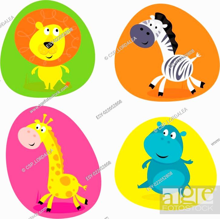 Stock Vector: Cute safari animals set - lion..