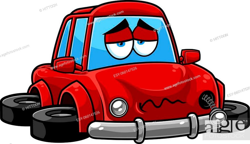 Sad Red Car Cartoon Character Crashed And Broken Vehicle, Stock Vector,  Vector And Low Budget Royalty Free Image. Pic. ESY-060147526 | agefotostock