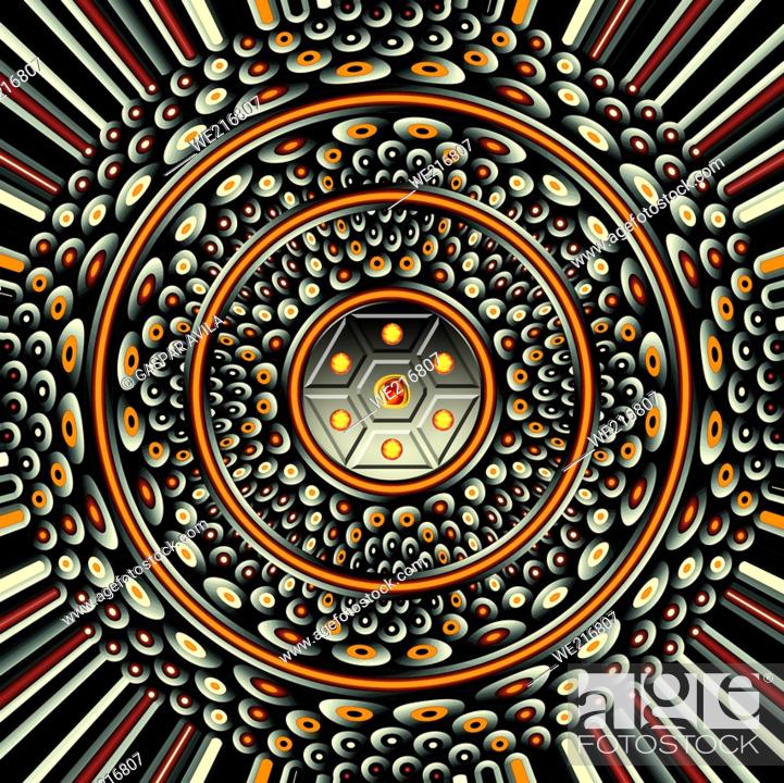 Vector: Decorative digital art resembling a metallic mesh with jewels on the center.