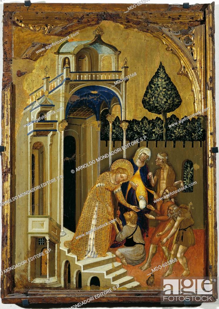 Stock Photo: Saint Lucy distributes her goods to the poor (Santa Lucia distribuisce i propri averi ai poveri), by Jacobello del Fiore, 15th Century, painting on board.