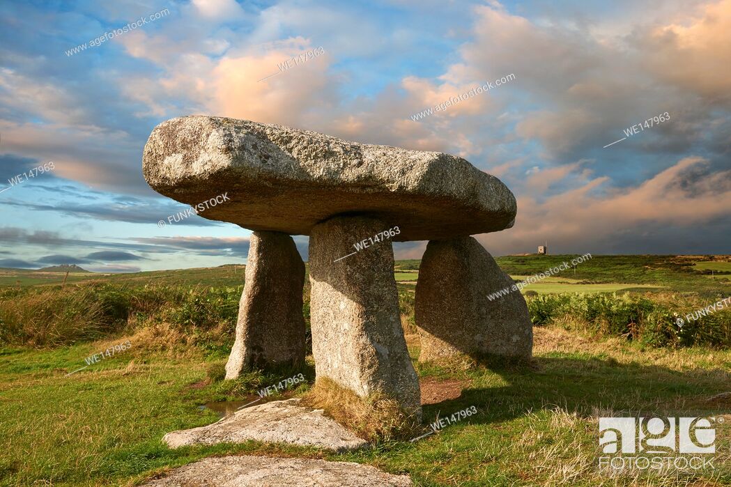 Stock Photo: Lanyon Quoit is a megalithic burial dolmen from the Neolithic period, circa 4000 to 3000 BC, near Morvah on the Penwith peninsula, Cornwall, England.