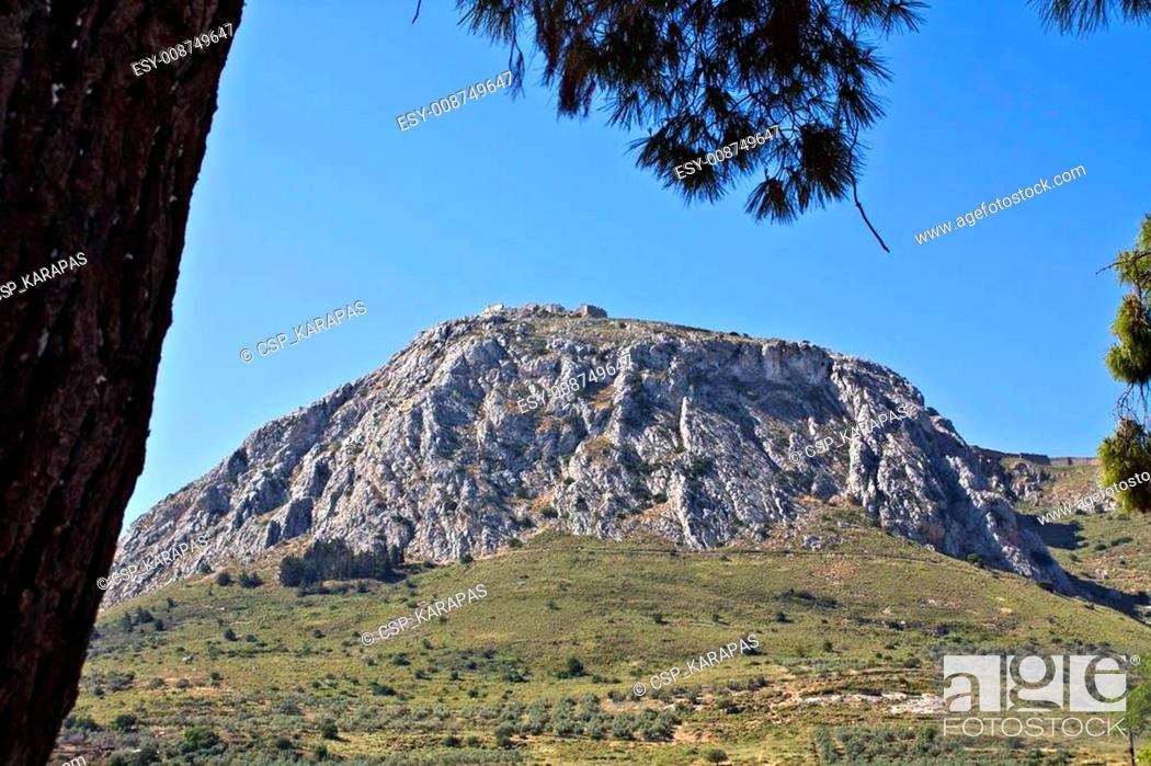 Stock Photo: Acrocorinth fortified mountain at P.