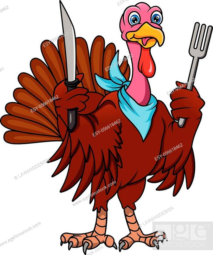 vector illustration of cute turkey bird cartoon holding cutlery, Stock  Vector, Vector And Low Budget Royalty Free Image. Pic. ESY-056618462 |  agefotostock
