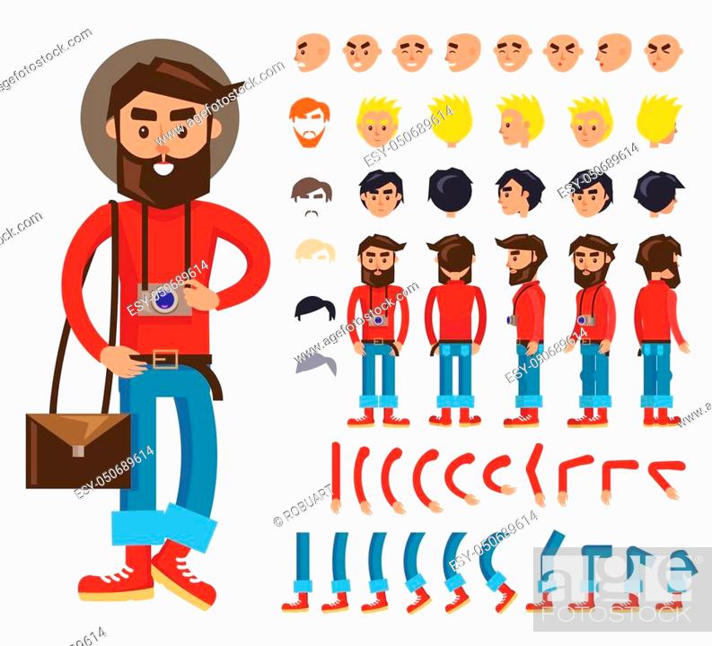 Hipster cartoon character constructor with body parts, emotive heads,  haircuts colors, Stock Vector, Vector And Low Budget Royalty Free Image.  Pic. ESY-050689614 | agefotostock