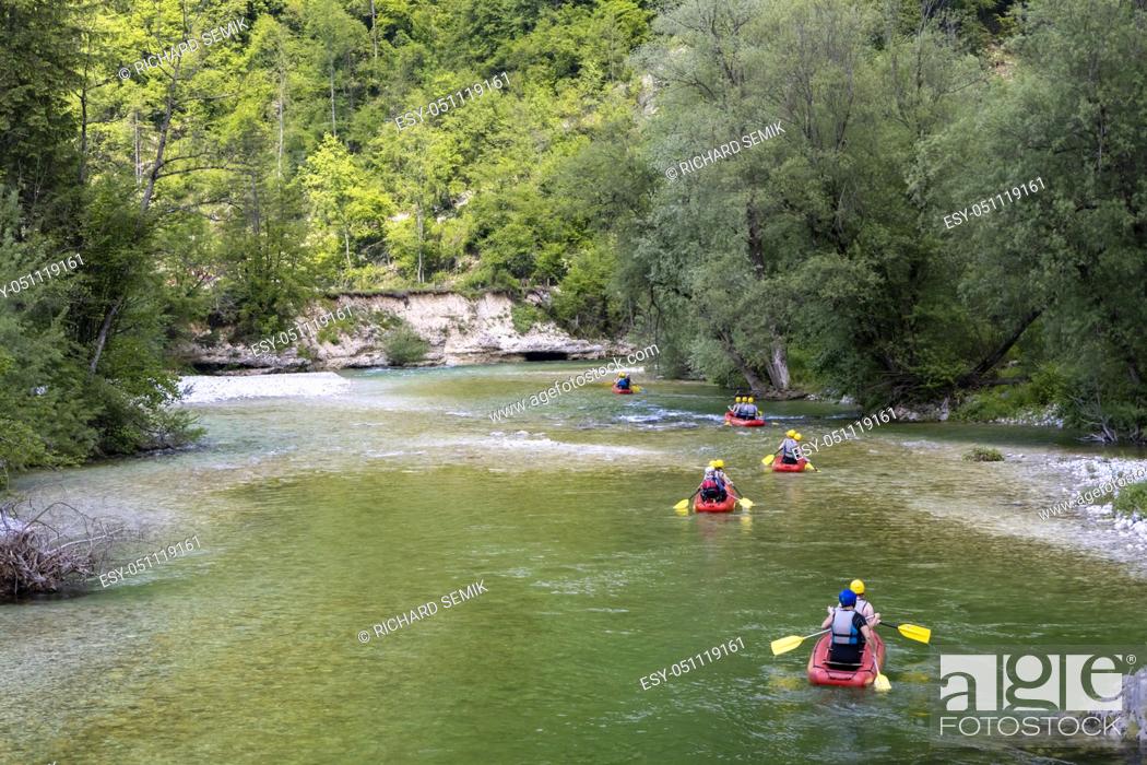 Stock Photo: Rafting, Sava Bohinjka in Triglav national park, Slovenia.