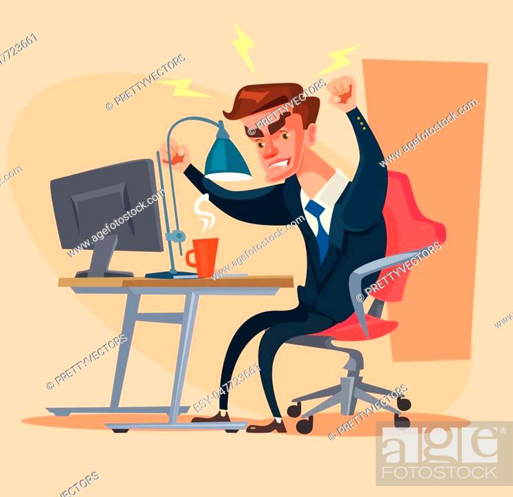 Angry office man character. Hard work. Vector flat cartoon illustration,  Stock Vector, Vector And Low Budget Royalty Free Image. Pic. ESY-047723661  | agefotostock