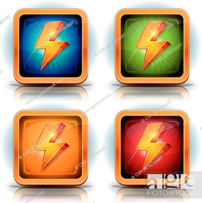 Stock Vector: Shield Icons With Lightning Bolts For Game Ui.