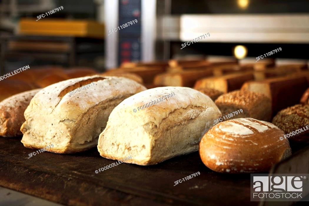 Stock Photo: Various types of bread in a bakery.