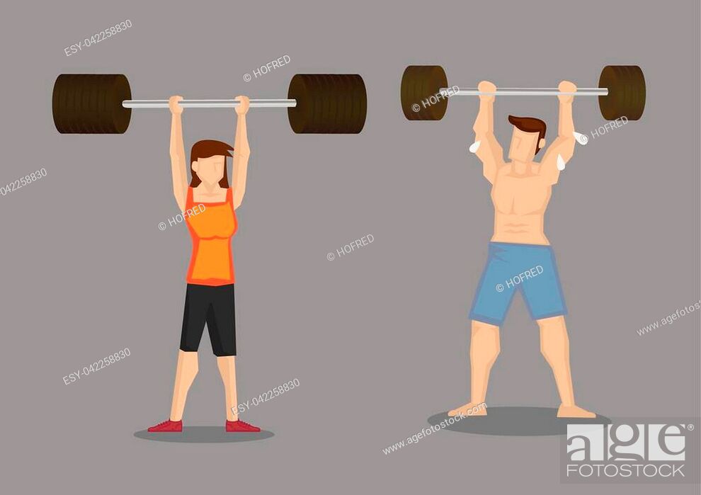 Weight lifting cartoon man impressed by slim woman lifting more weights,  Stock Vector, Vector And Low Budget Royalty Free Image. Pic. ESY-042258830  | agefotostock