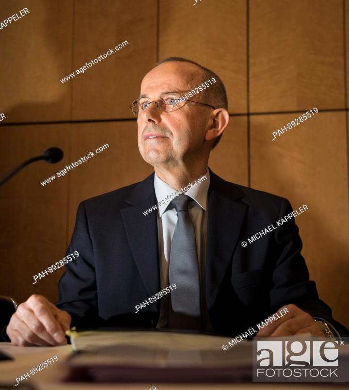 Stock Photo: Guenter Lubitz, father of the Germanwings co-pilot of the plane crash in the Alps, participates in a press conference in Berlin, Germany, 24 March 2017.