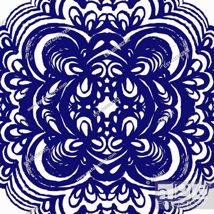 Stock Vector: Moroccan tiles ornaments in blue and white colors. Seamless patchwork pattern. Can be used for wallpaper, textile and pattern fills, different surfaces.