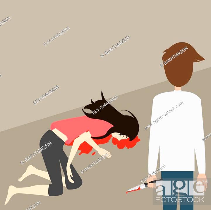 murder case man stabbed woman with knife blood vector illustration cartoon,  Stock Vector, Vector And Low Budget Royalty Free Image. Pic. ESY-034650808  | agefotostock
