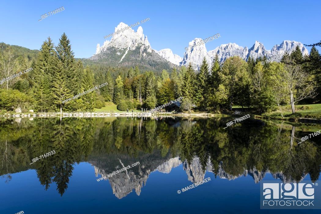 Stock Photo: Lago Welsperg, Val Canali, Parco Naturale Paneveggio Pale di San Martino, Rollepass, Trentino, Italy, Europe.